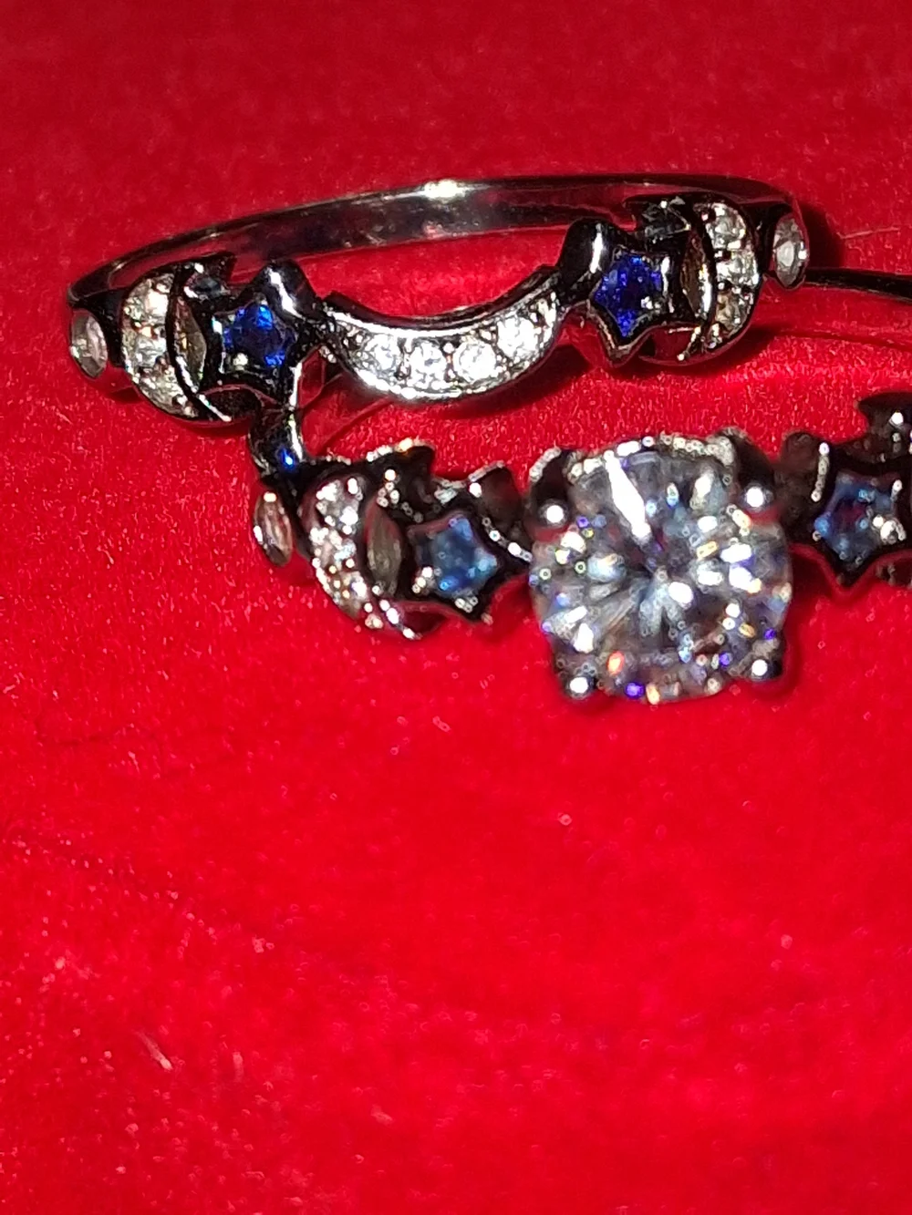 S925 Source Unknown Silver Ring with Deep Blue and White Stones